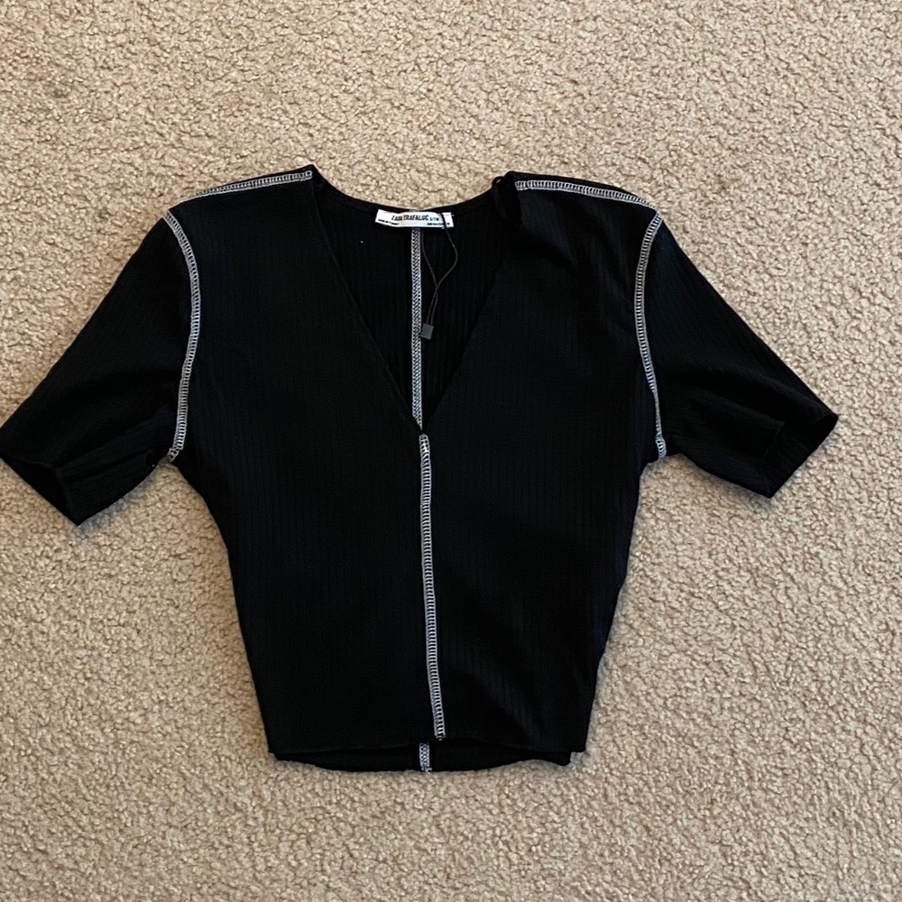 Zara White stitching short sleeve crop top